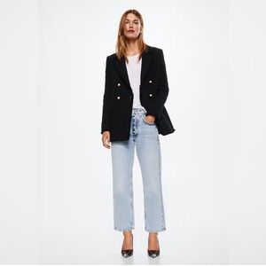 NWT MNG Mango Black Tweed Blazer with Pearl Buttons